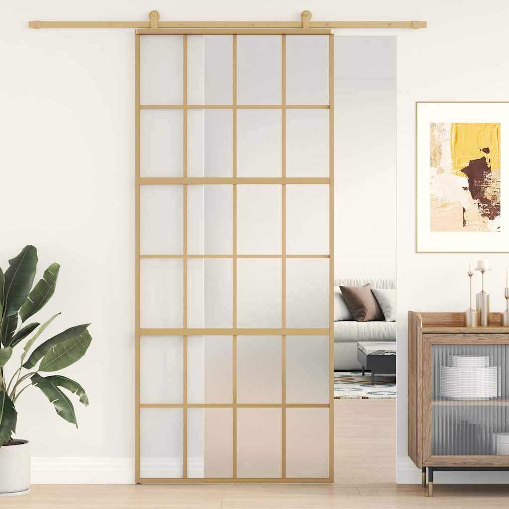 Porta Scorrevole Dorata 90x205 Vetro Smerigliato ESG Alluminio vidaXL