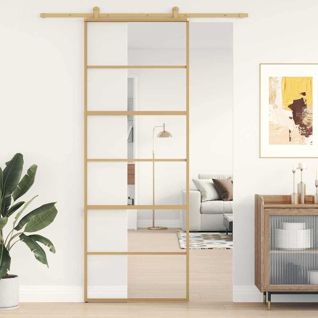 Porta Scorrevole Dorata 76x205 Vetro Trasparente ESG Alluminio vidaXL
