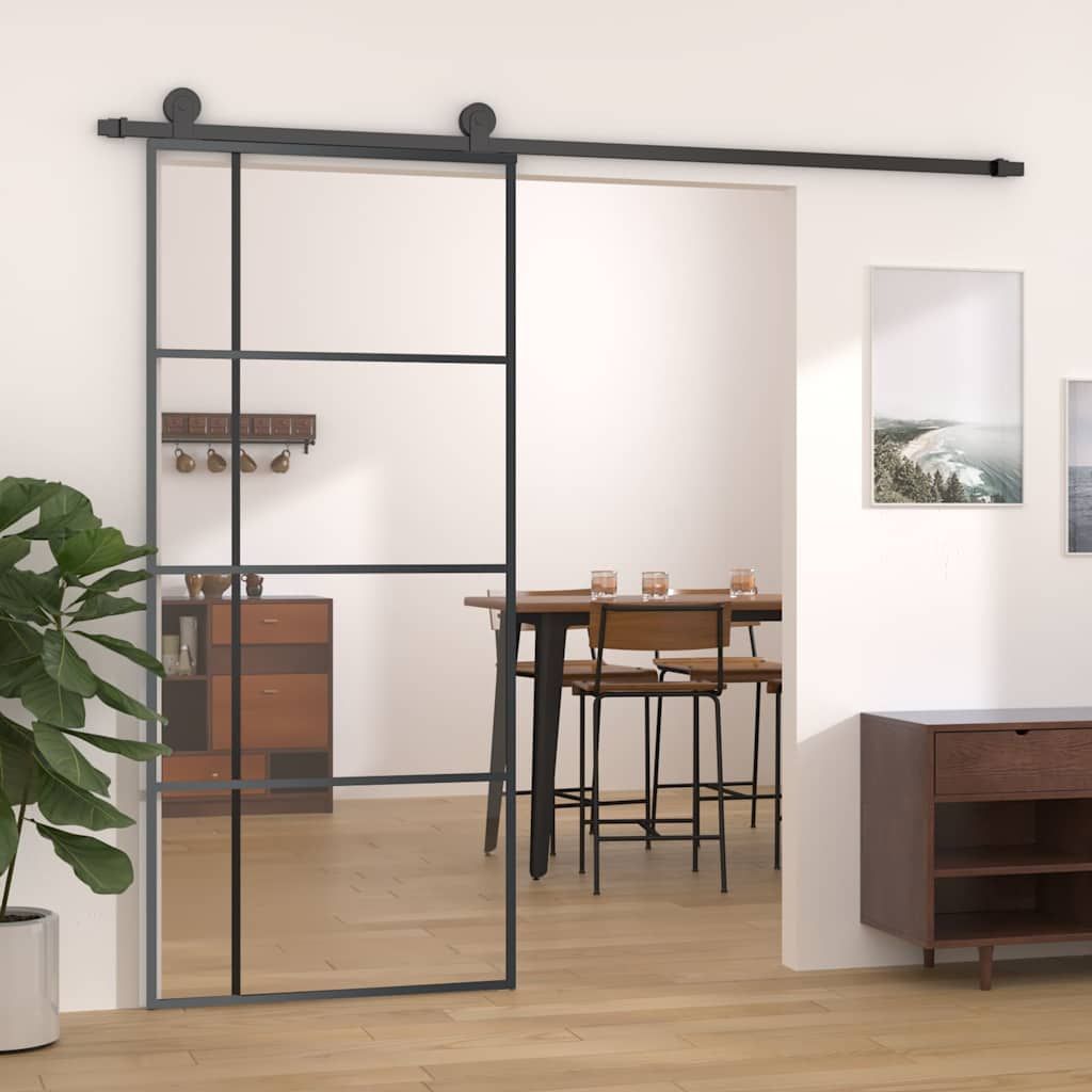 Porta Scorrevole in Vetro ESG e Alluminio 90x205 cm Nera vidaXL