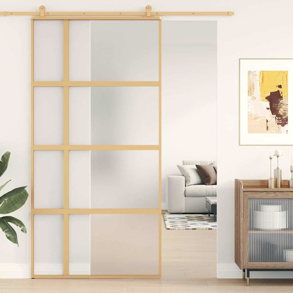 Porta Scorrevole Oro 102,5x205 Vetro Smerigliato ESG Alluminio vidaXL
