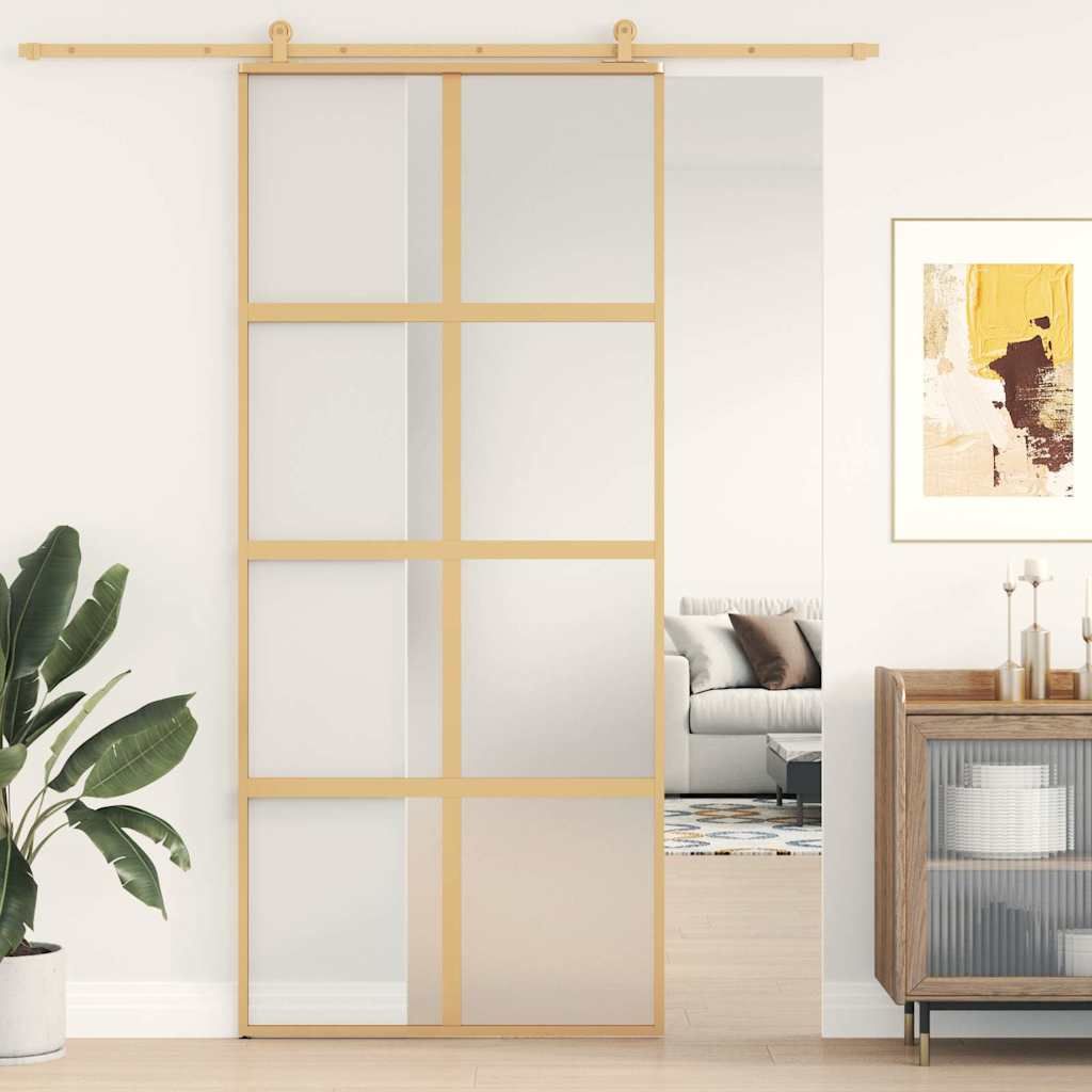 Porta Scorrevole Dorata 90x205 Vetro Smerigliato ESG Alluminio vidaXL