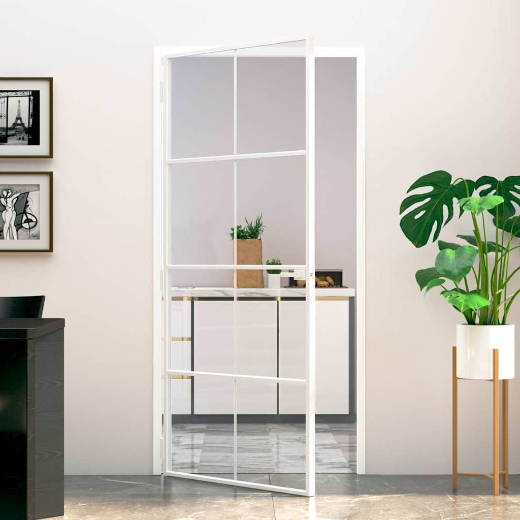 Porta Interna Bianca 93x201,5cm Vetro Temperato Alluminio Slim vidaXL