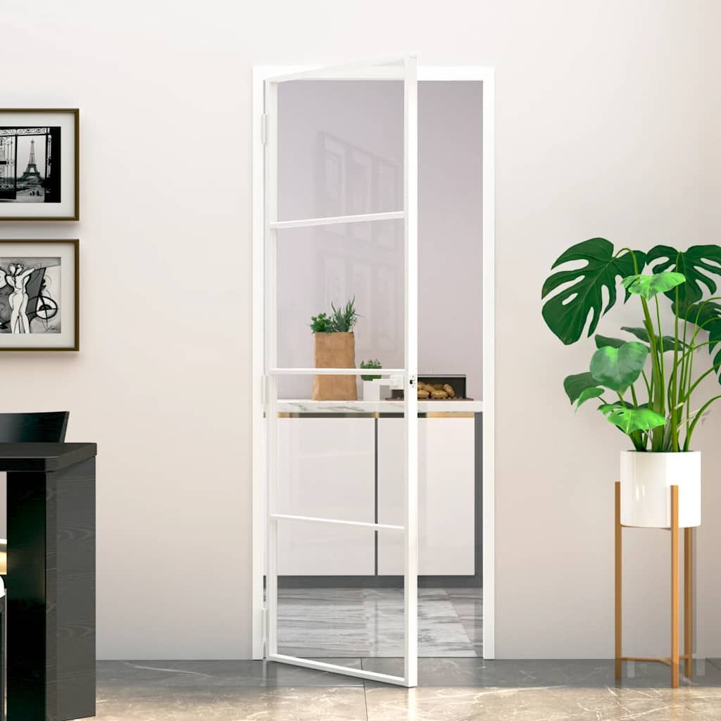 Porta Interna Bianca 76x201,5 cm Vetro Temperato Alluminio Slim vidaXL