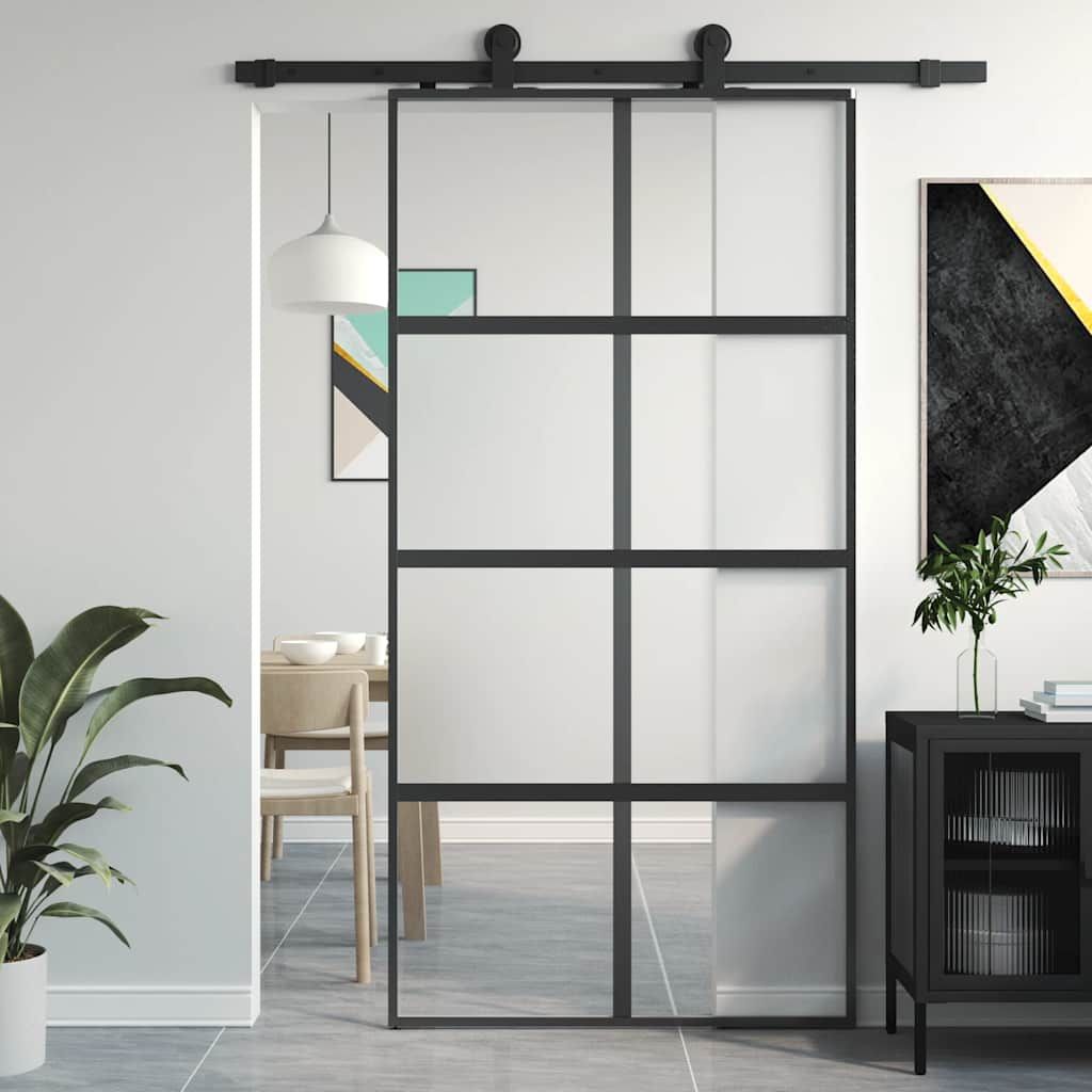 Porta Scorrevole Nera 102,5x205 cm Vetro Temperato e Alluminio vidaXL
