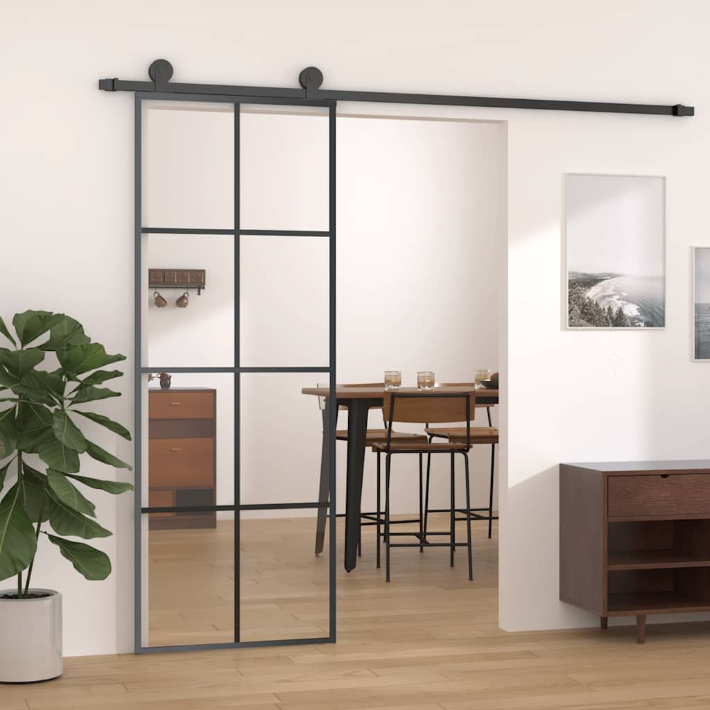 Porta Scorrevole Nera 76x205 cm in Vetro ESG e Alluminio vidaXL