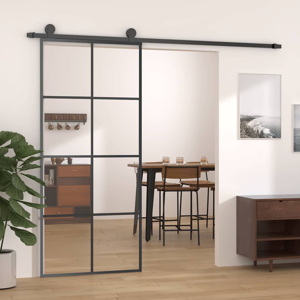 Porta Scorrevole Nera 90x205 cm in Vetro ESG e Alluminio vidaXL