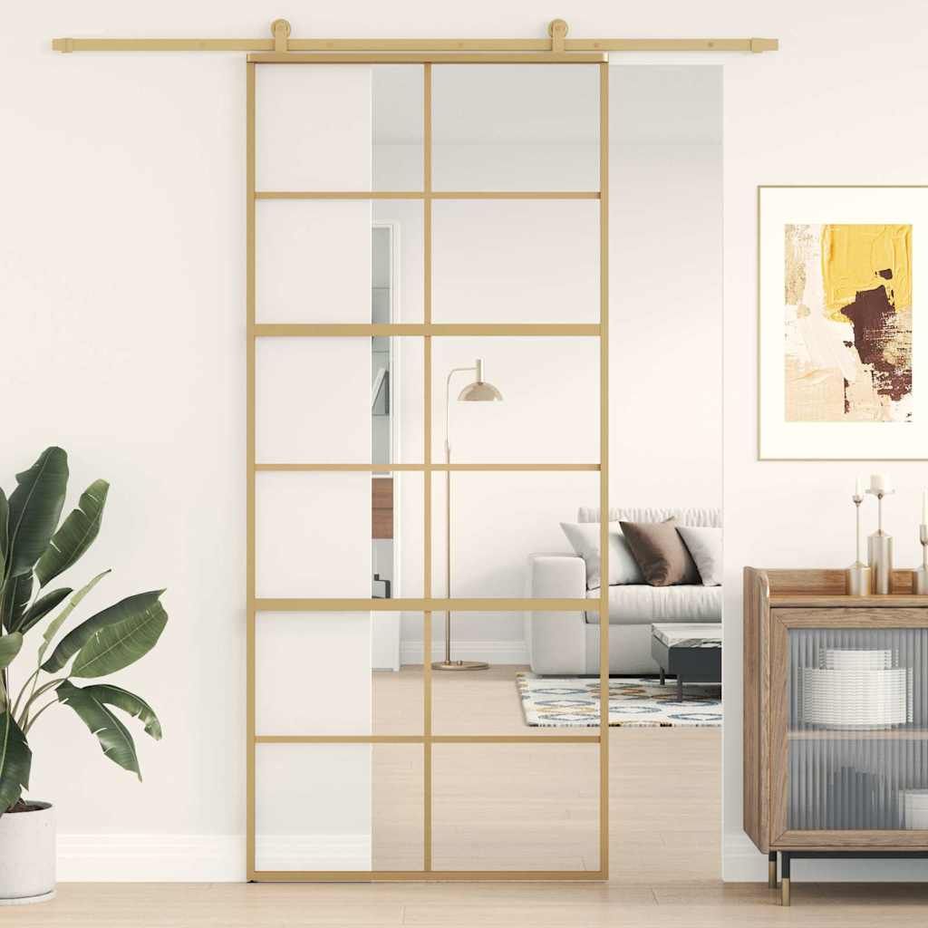 Porta Scorrevole Dorata 90x205 Vetro Trasparente ESG Alluminio vidaXL