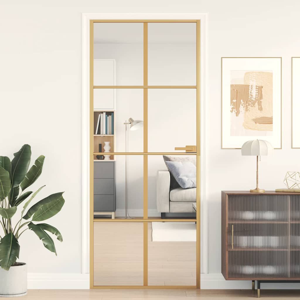 Porta Interni Sottile Oro 83x201,5cm Vetro Temperato Alluminio vidaXL