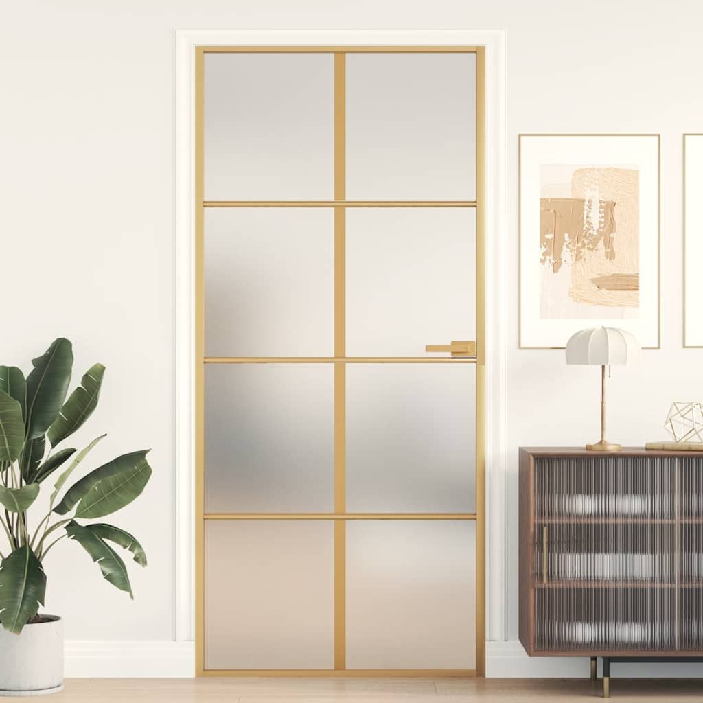 Porta Interni Sottile Oro 93x201,5cm Vetro Temperato Alluminio vidaXL