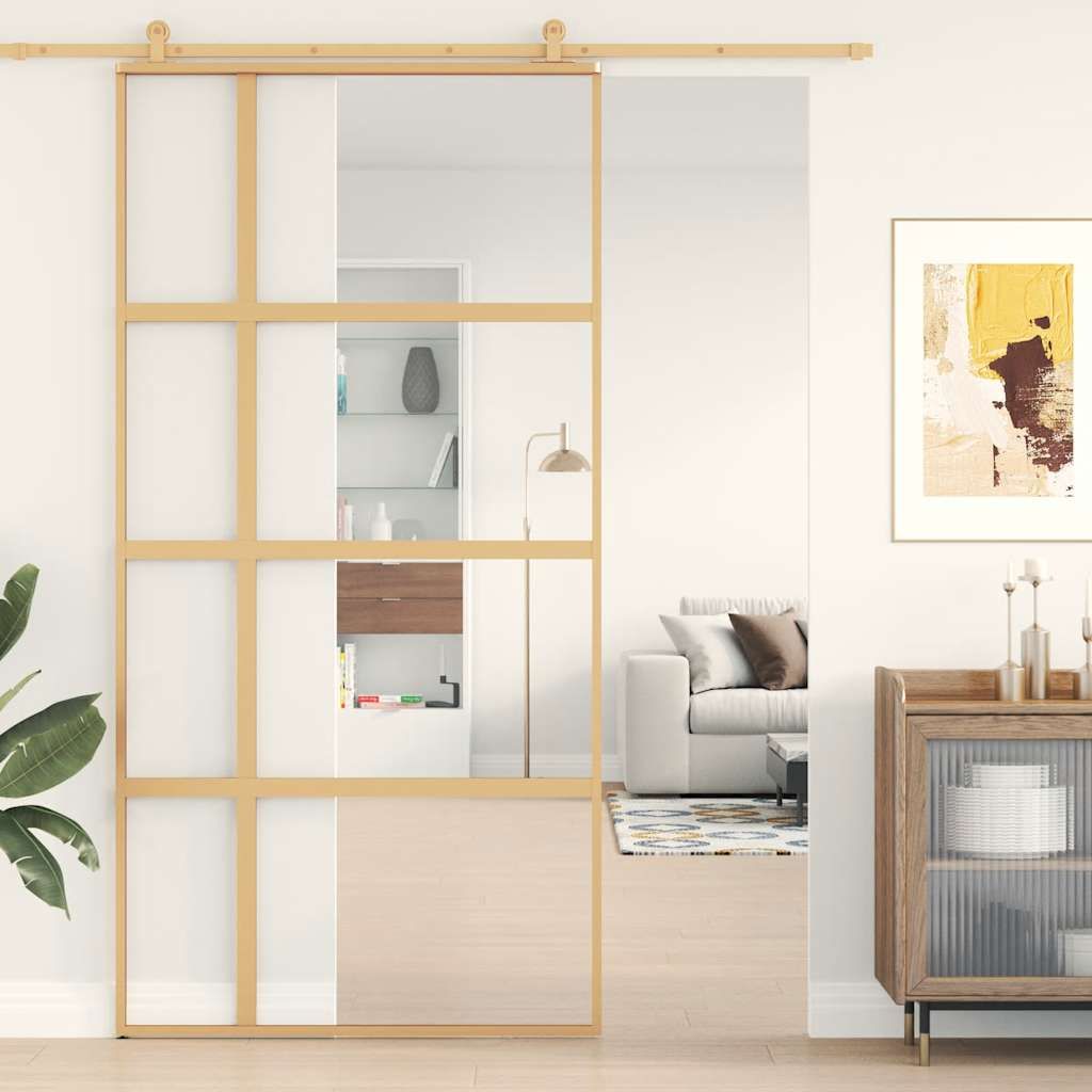 Porta Scorrevole Oro 102,5x205 Vetro Trasparente ESG Alluminio vidaXL