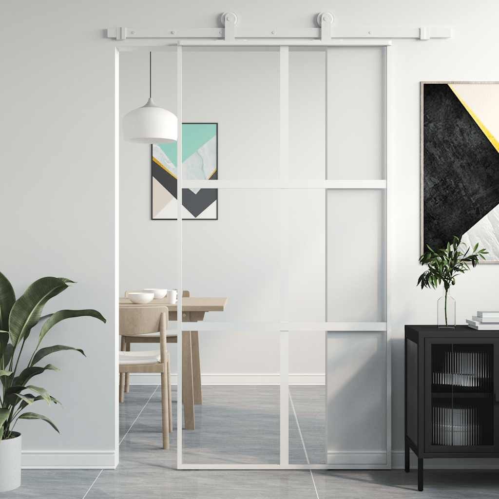 Porta Scorrevole Bianca 102,5x205cm Vetro Temperato e Alluminio vidaXL