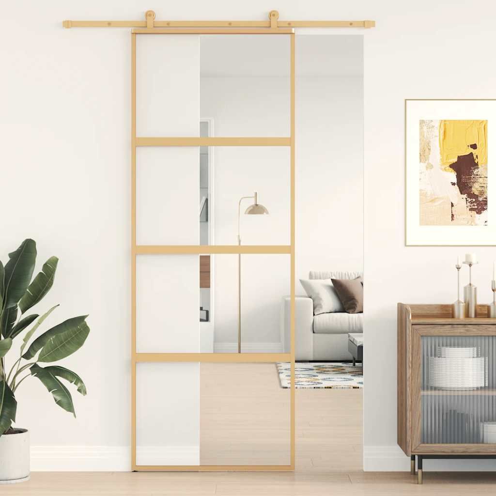 Porta Scorrevole Dorata 76x205 Vetro Trasparente ESG Alluminio vidaXL