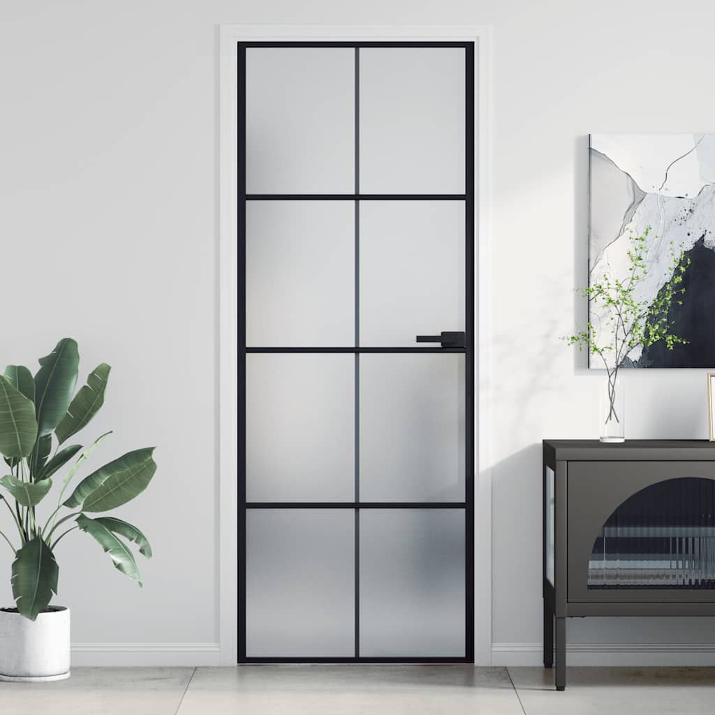 Porta Interni Sottile Nera 76x201,5cm Vetro Temperato Alluminio vidaXL