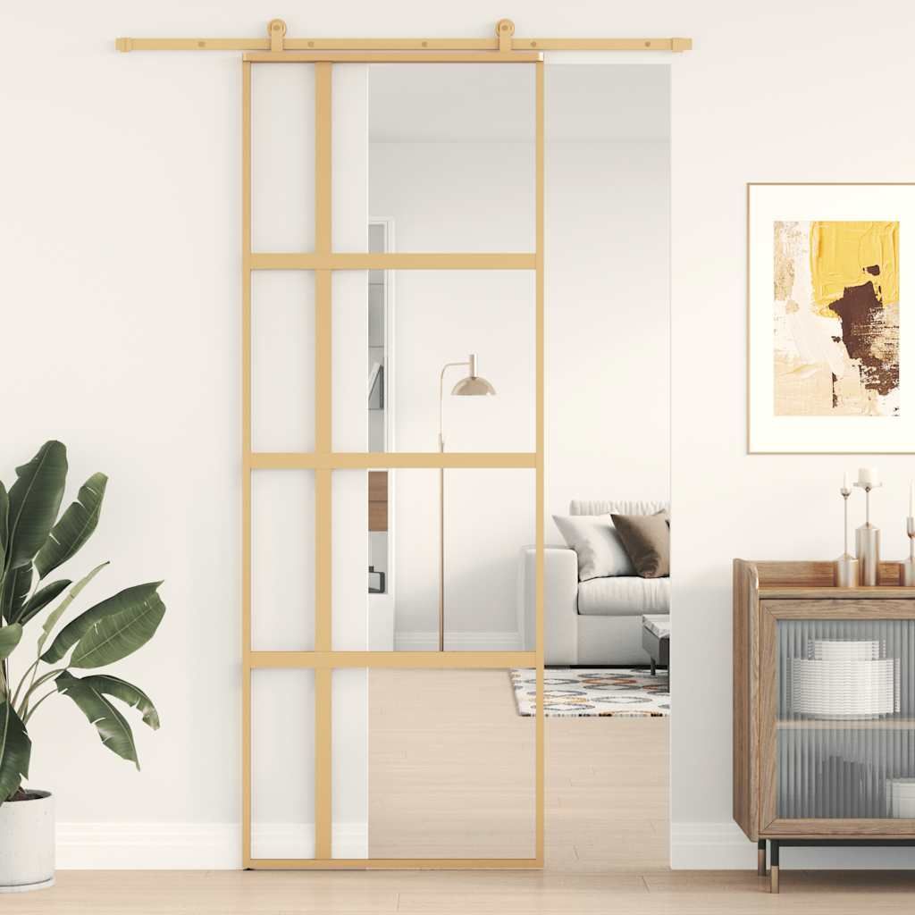 Porta Scorrevole Dorata 76x205 Vetro Trasparente ESG Alluminio vidaXL