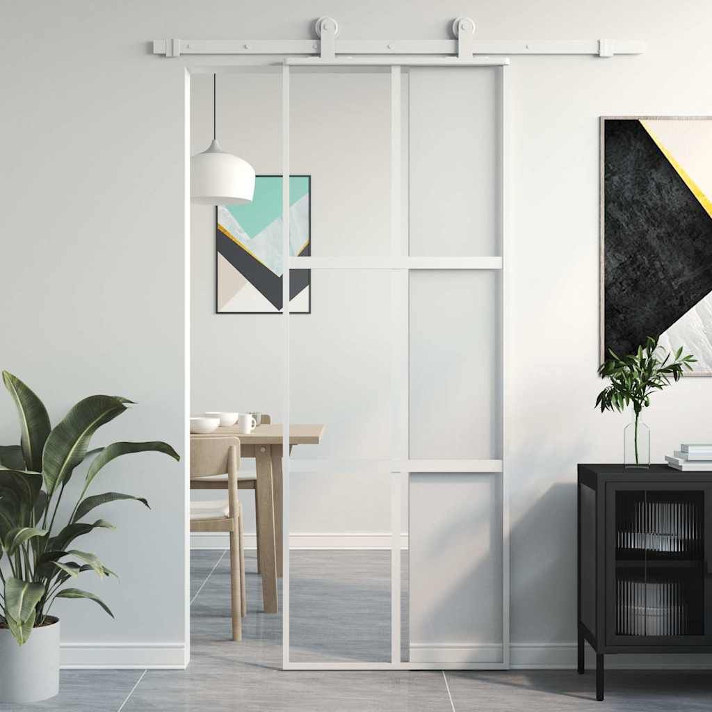 Porta Scorrevole Bianca 76x205 cm Vetro Temperato e Alluminio vidaXL