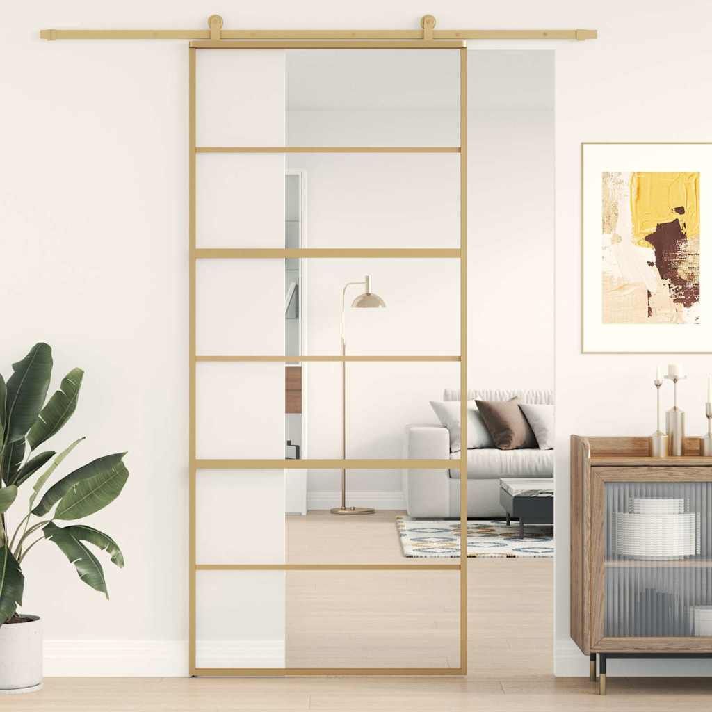 Porta Scorrevole Dorata 90x205 Vetro Trasparente ESG Alluminio vidaXL