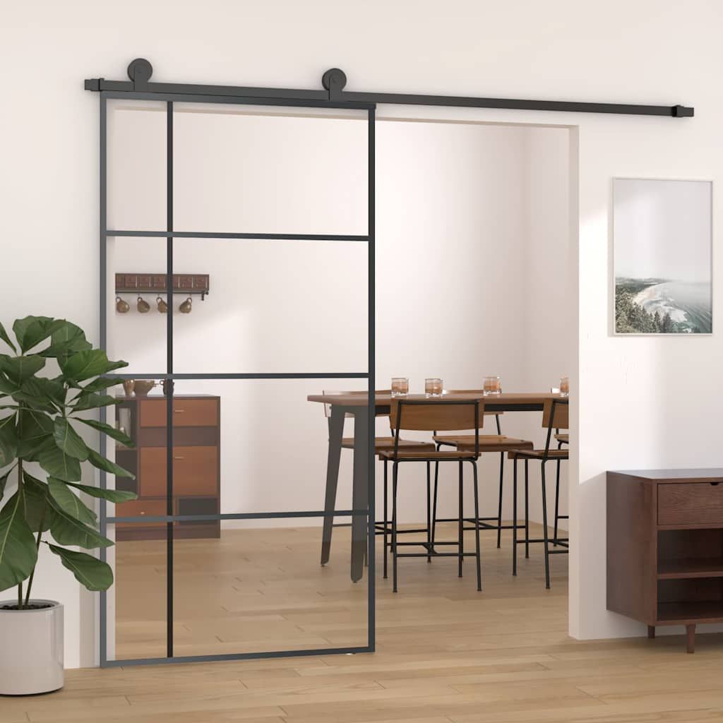 Porta Scorrevole in Vetro ESG e Alluminio 102,5x205 cm Nera vidaXL