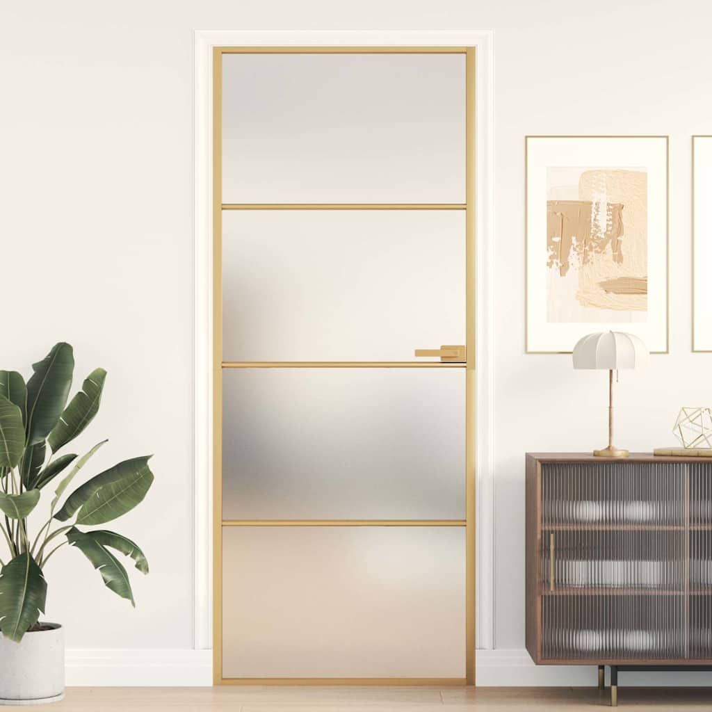 Porta Interni Sottile Oro 83x201,5cm Vetro Temperato Alluminio vidaXL