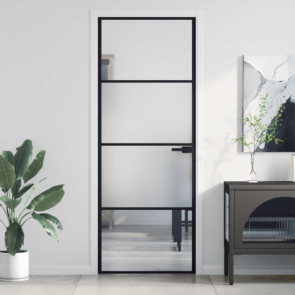 Porta per Interni Nera 76x201,5cm Vetro Temperato e Alluminio vidaXL