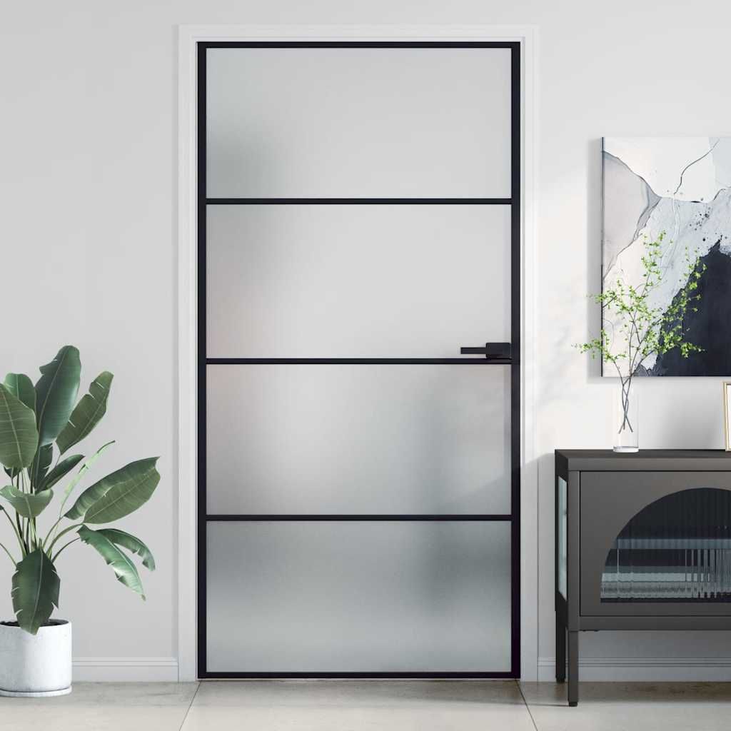 Porta Interni Sottile Nera 102,5x201,5Vetro Temperato Alluminio vidaXL