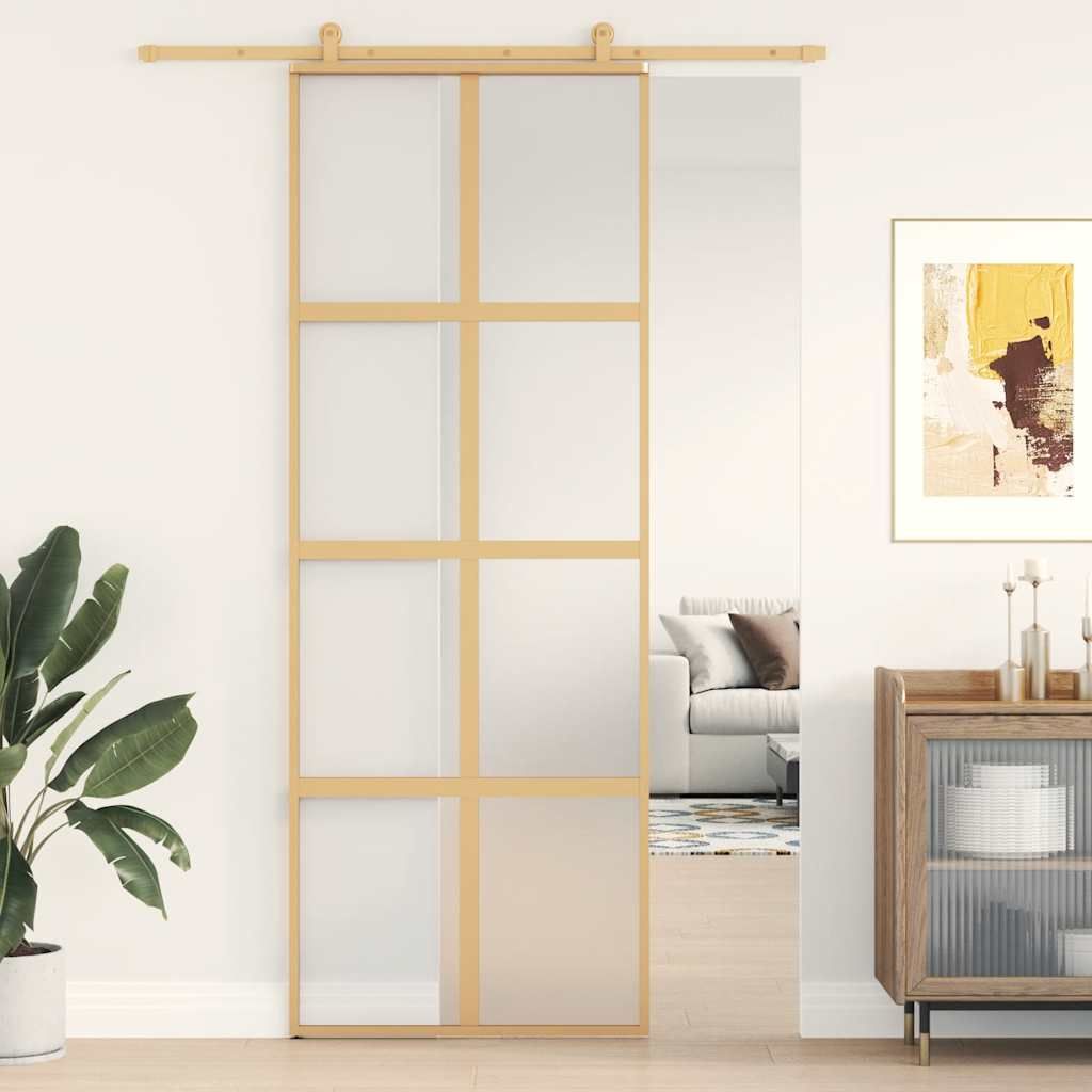 Porta Scorrevole Dorata 76x205 Vetro Smerigliato ESG Alluminio vidaXL