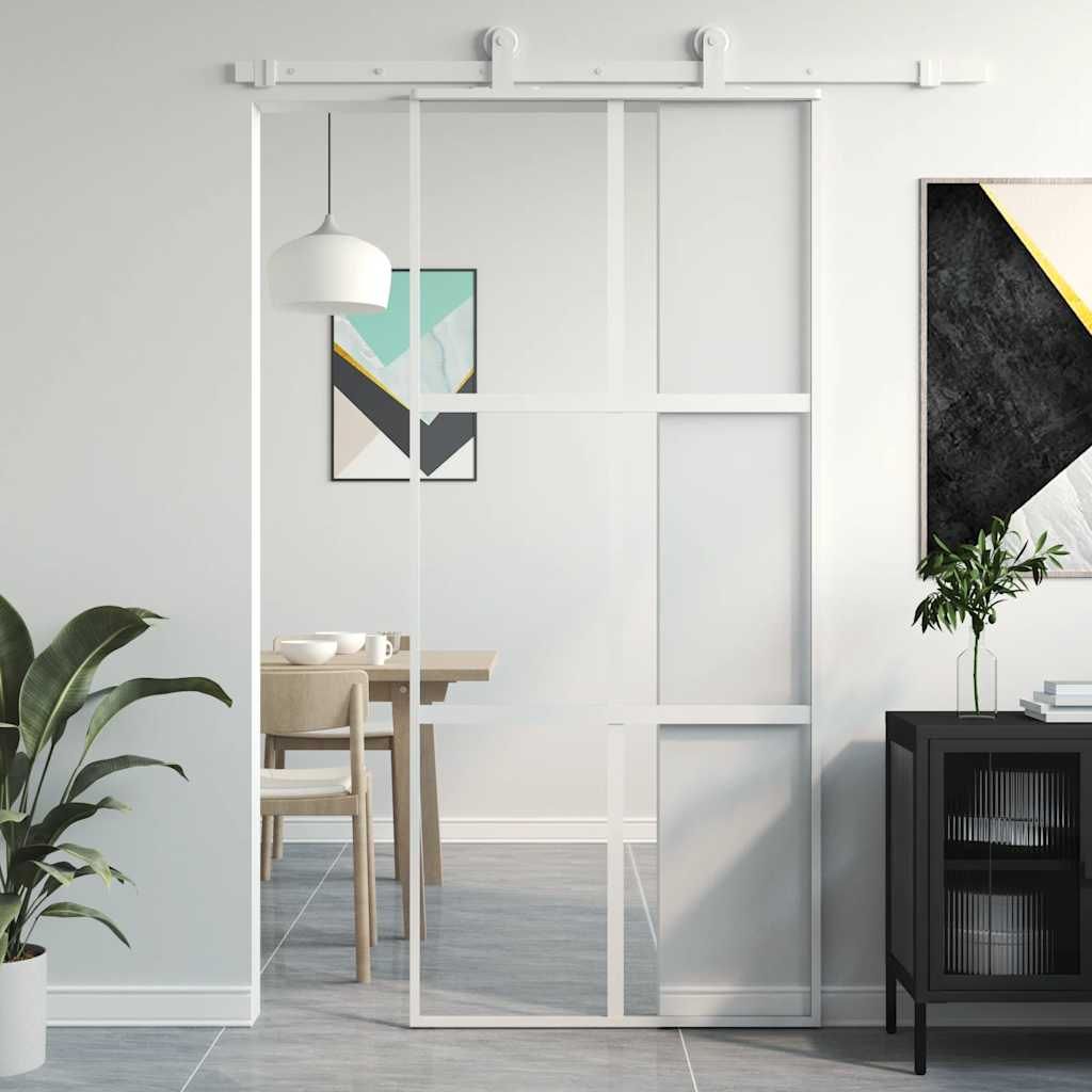 Porta Scorrevole Bianca 90x205 cm Vetro Temperato e Alluminio vidaXL