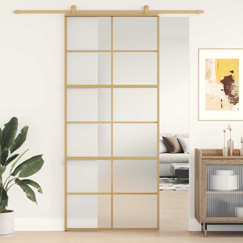 Porta Scorrevole Dorata 90x205 Vetro Smerigliato ESG Alluminio vidaXL