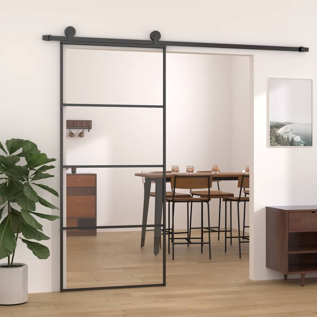 Porta Scorrevole in Vetro ESG e Alluminio 90x205 cm Nera vidaXL