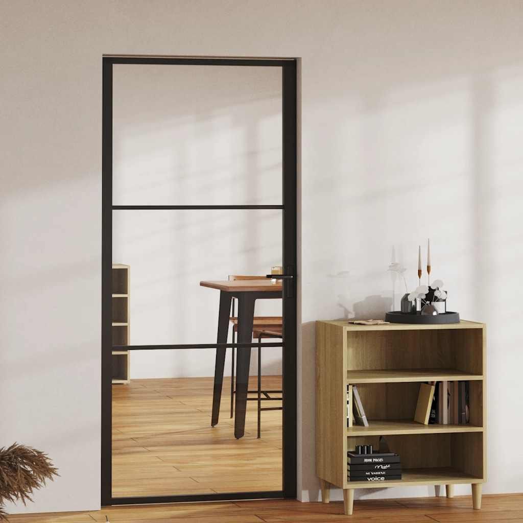 Porta da Interno ESG Vetro e Alluminio 93x201,5 cm Nera vidaXL