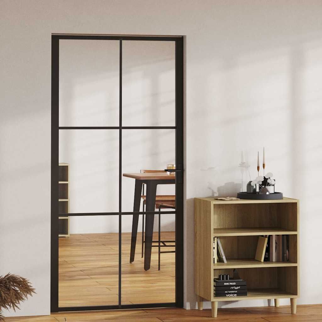 Porta da Interno ESG Vetro e Alluminio 102,5x201,5 cm Nera vidaXL