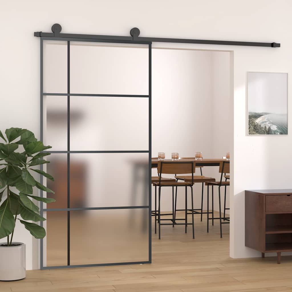 Porta Scorrevole in Vetro ESG e Alluminio 102,5x205 cm Nera vidaXL