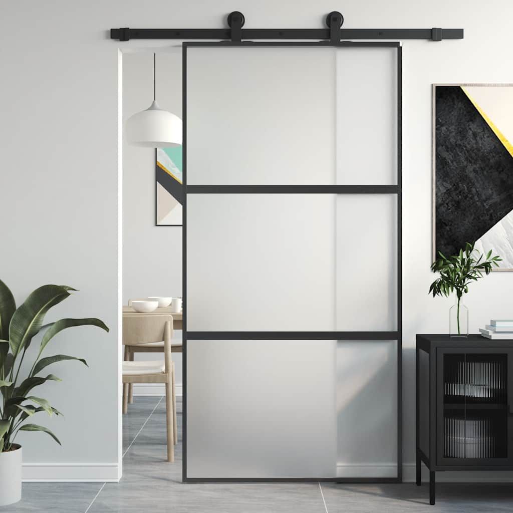 Porta Scorrevole Nera 102,5x205 cm Vetro Temperato e Alluminio vidaXL