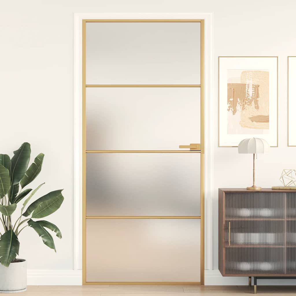 Porta Interni Sottile Oro 93x201,5cm Vetro Temperato Alluminio vidaXL