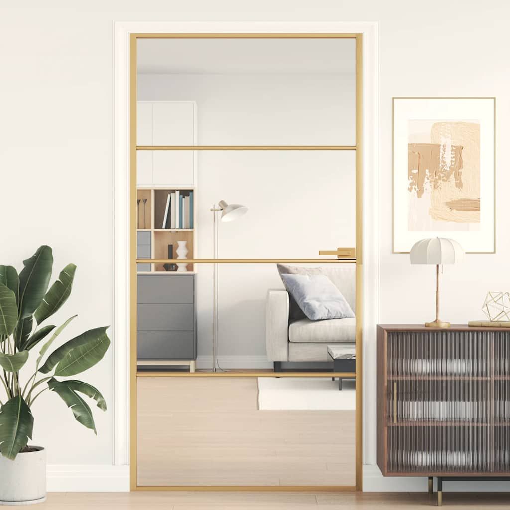 Porta Interni Sottile Oro 102,5x201,5 Vetro Temperato Alluminio vidaXL