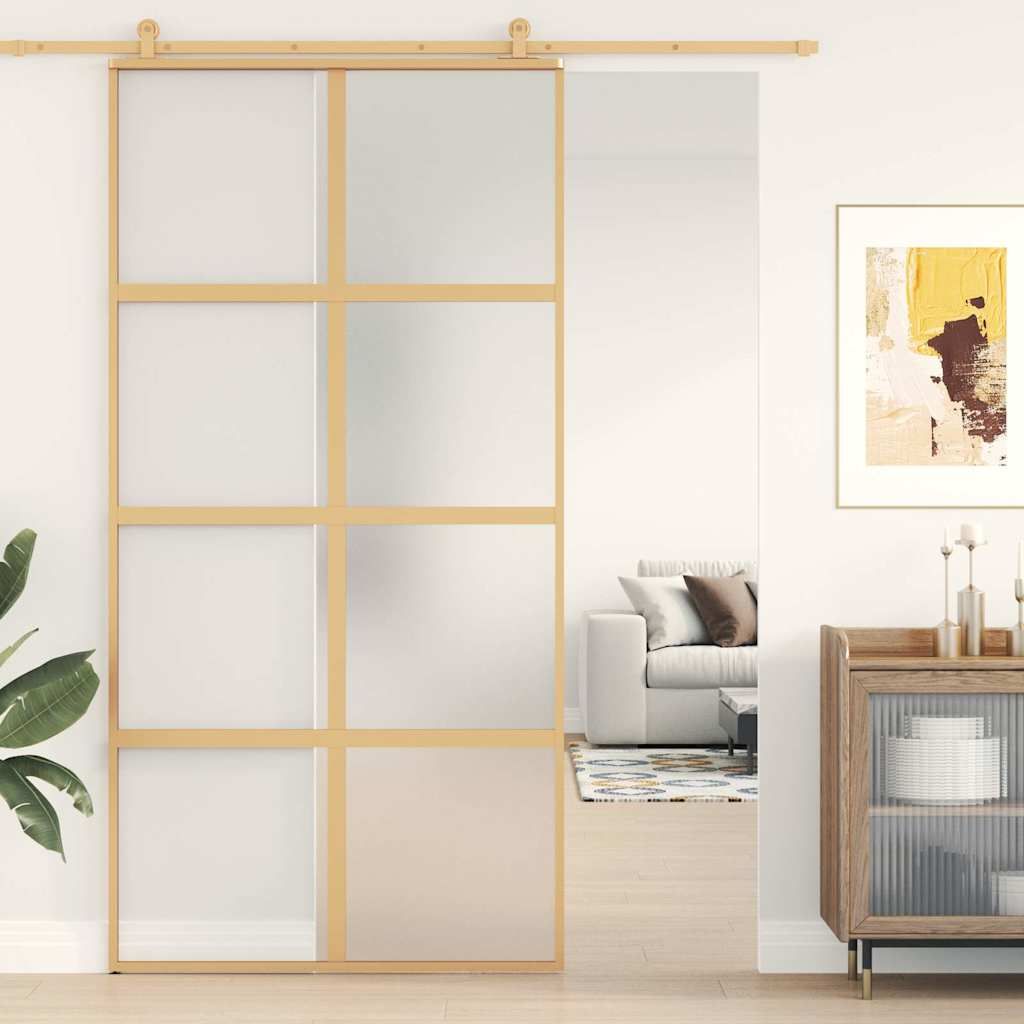 Porta Scorrevole Oro 102,5x205 Vetro Smerigliato ESG Alluminio vidaXL