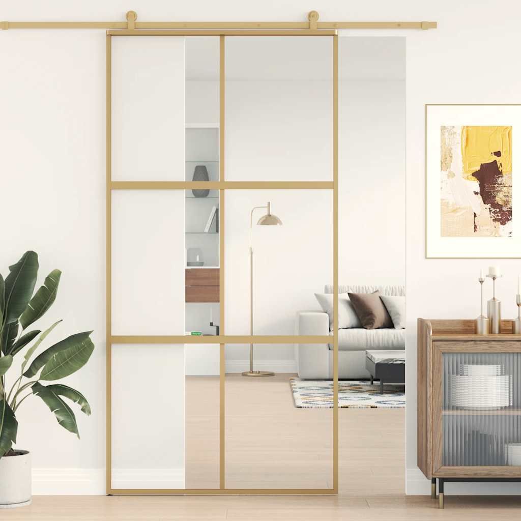 Porta Scorrevole Oro 102,5x205 Vetro Trasparente ESG Alluminio vidaXL