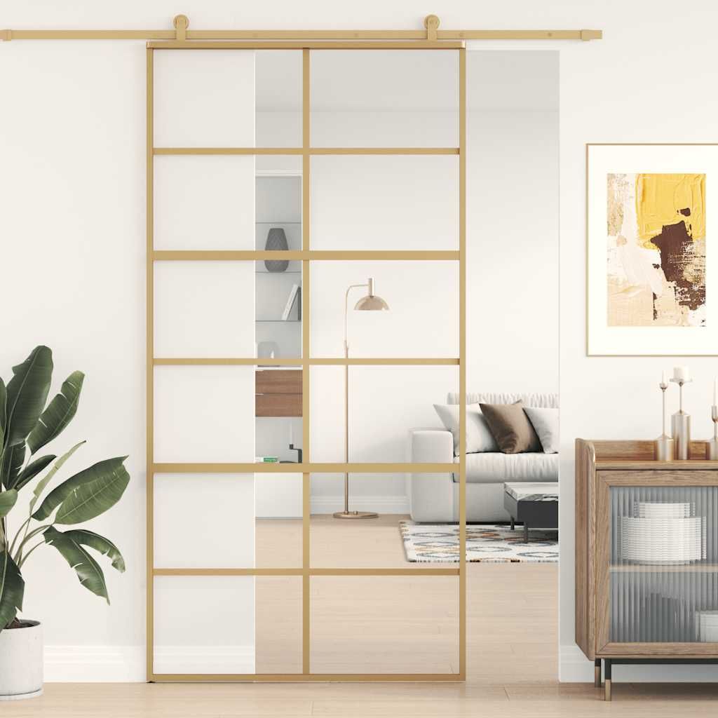 Porta Scorrevole Oro 102,5x205 Vetro Trasparente ESG Alluminio vidaXL