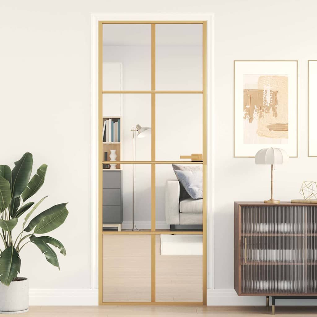 Porta Interni Sottile Oro 76x201,5cm Vetro Temperato Alluminio vidaXL