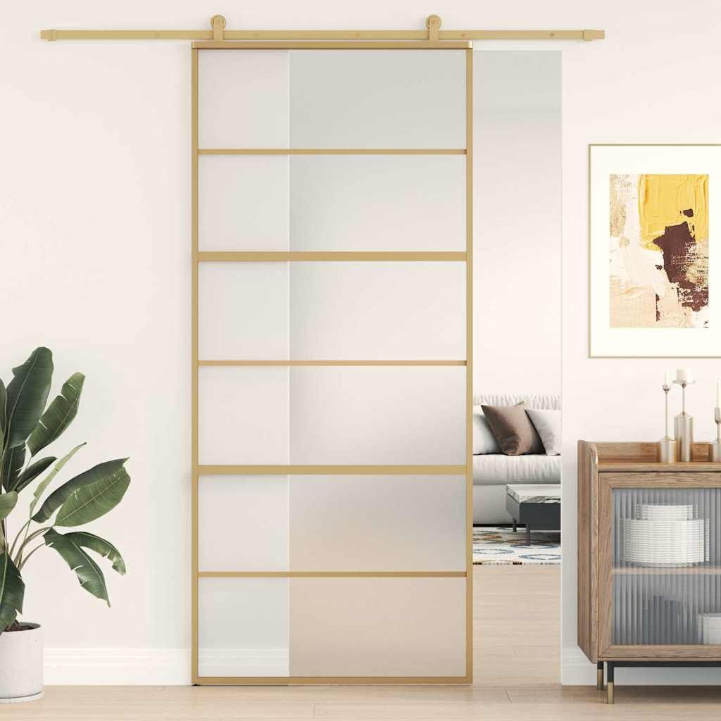 Porta Scorrevole Dorata 90x205 Vetro Smerigliato ESG Alluminio vidaXL