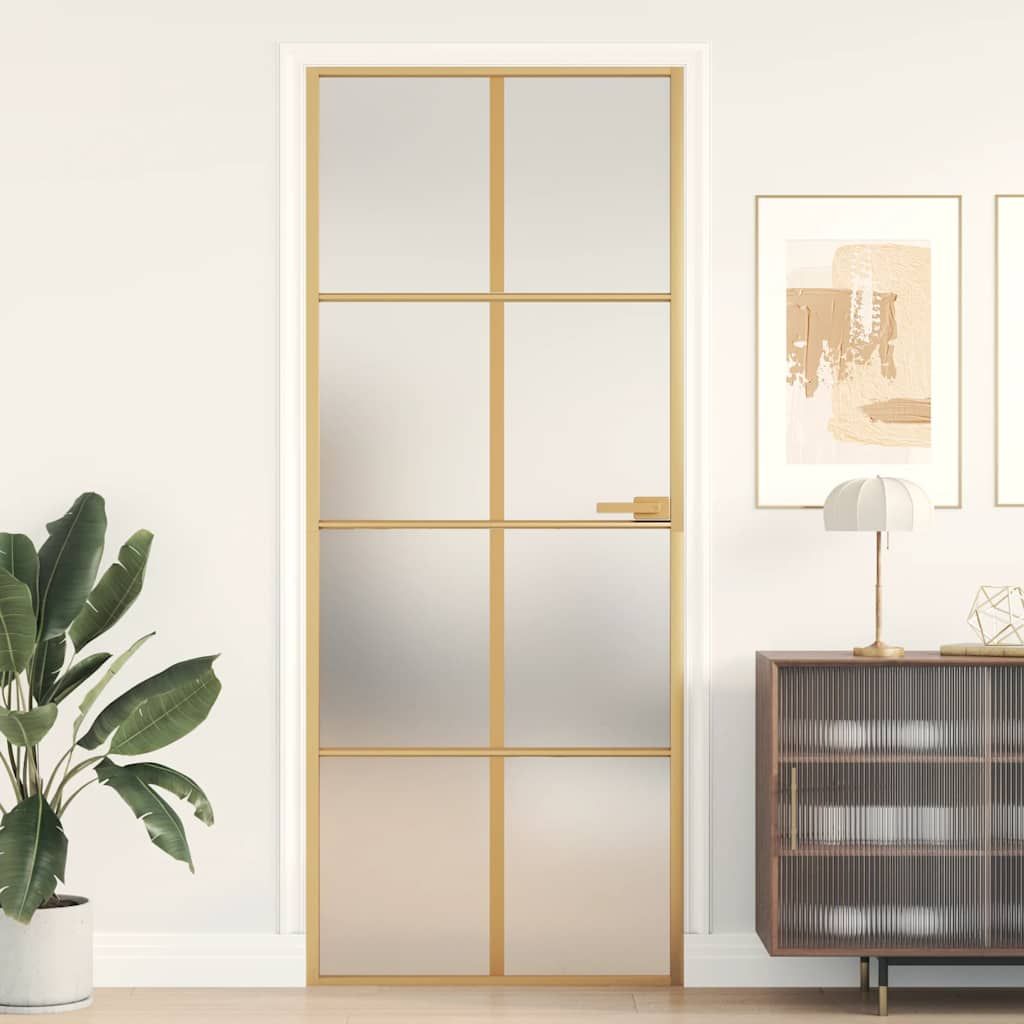 Porta Interni Sottile Oro 83x201,5cm Vetro Temperato Alluminio vidaXL