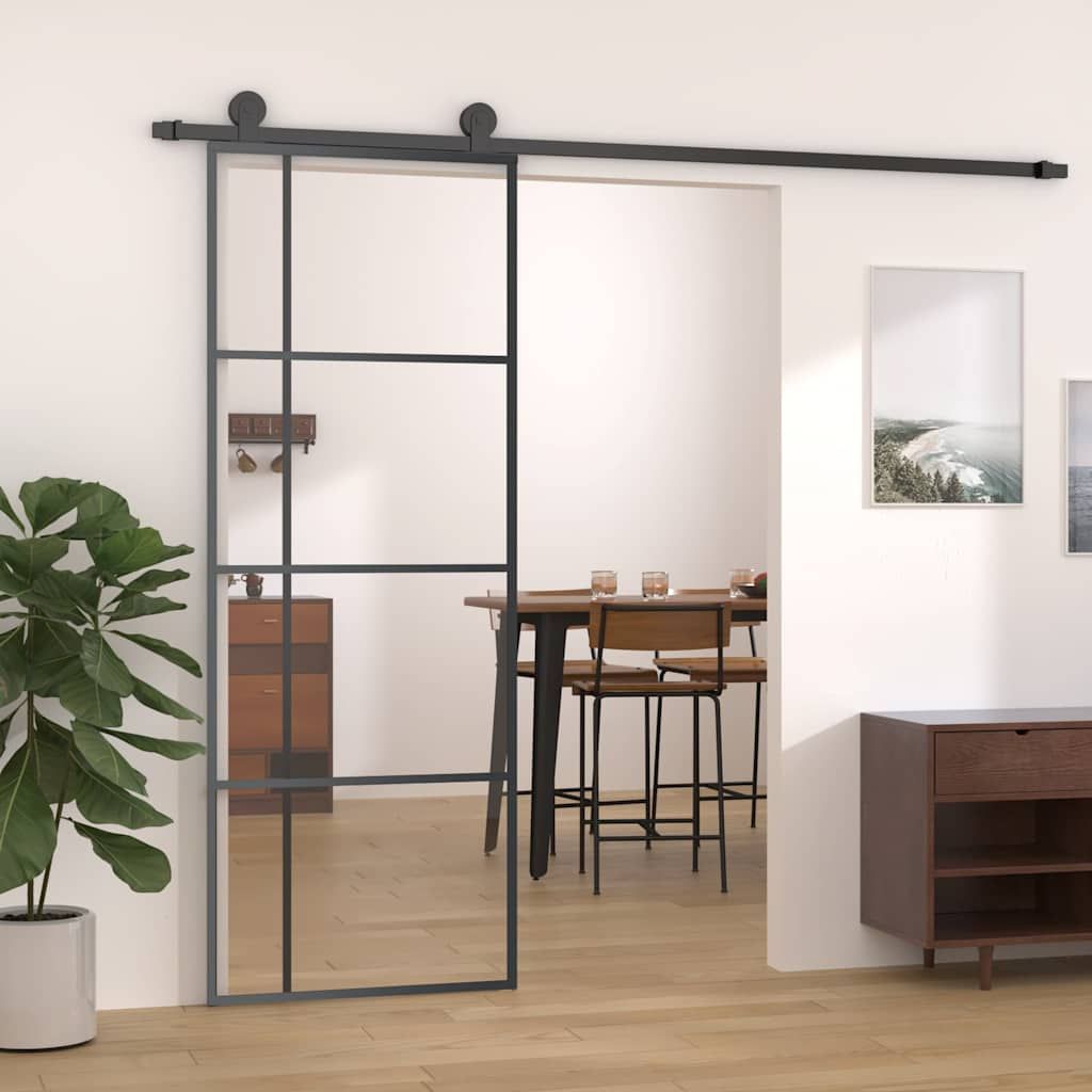 Porta Scorrevole ESG Vetro e Alluminio 76x205 cm Nera vidaXL