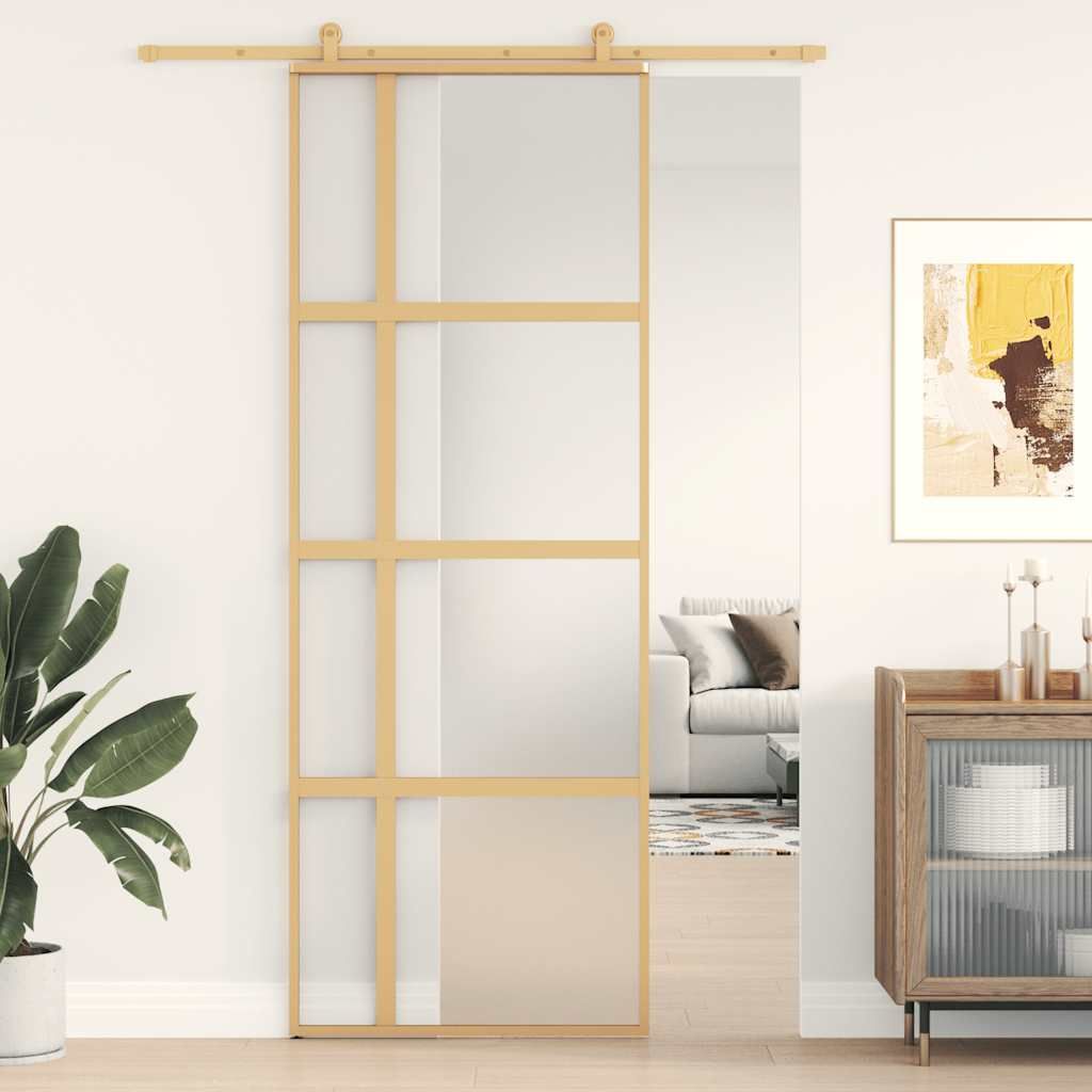 Porta Scorrevole Dorata 76x205 Vetro Smerigliato ESG Alluminio vidaXL