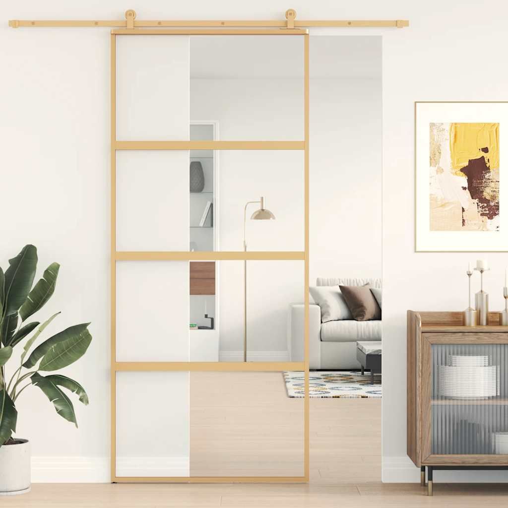Porta Scorrevole Dorata 90x205 Vetro Trasparente ESG Alluminio vidaXL