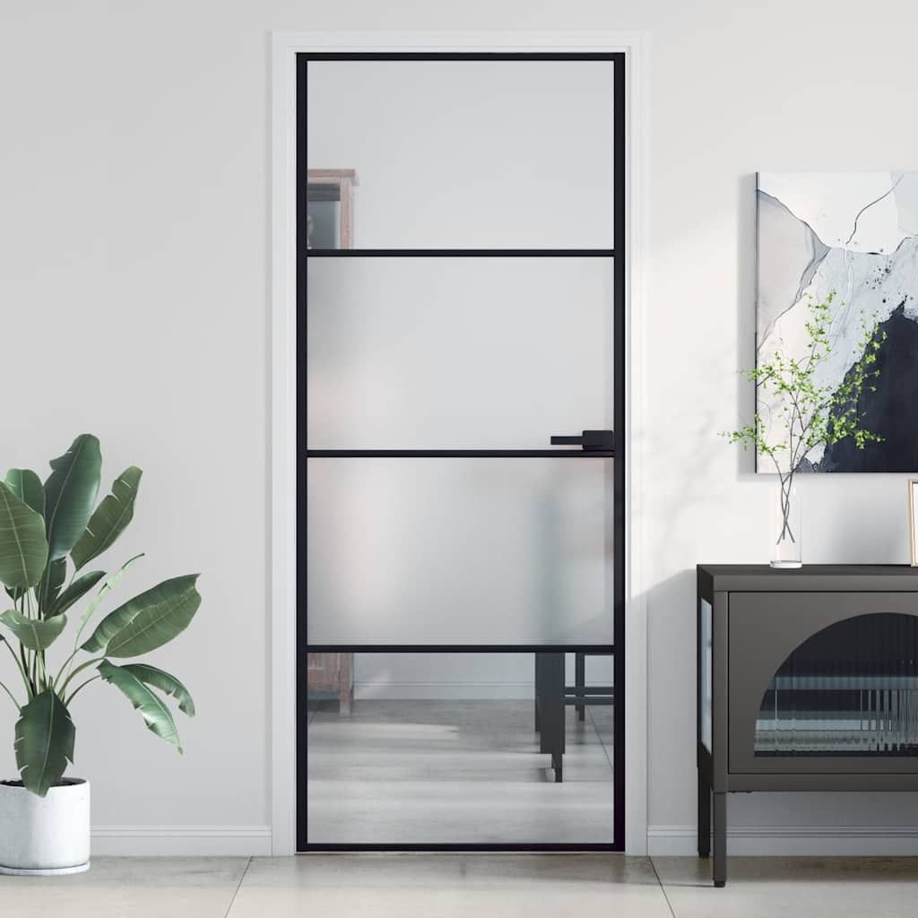 Porta per Interni Nera 83x201,5cm Vetro Temperato e Alluminio vidaXL