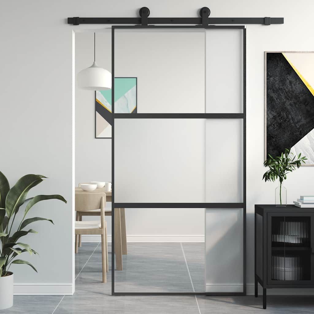 Porta Scorrevole Nera 102,5x205 cm Vetro Temperato e Alluminio vidaXL
