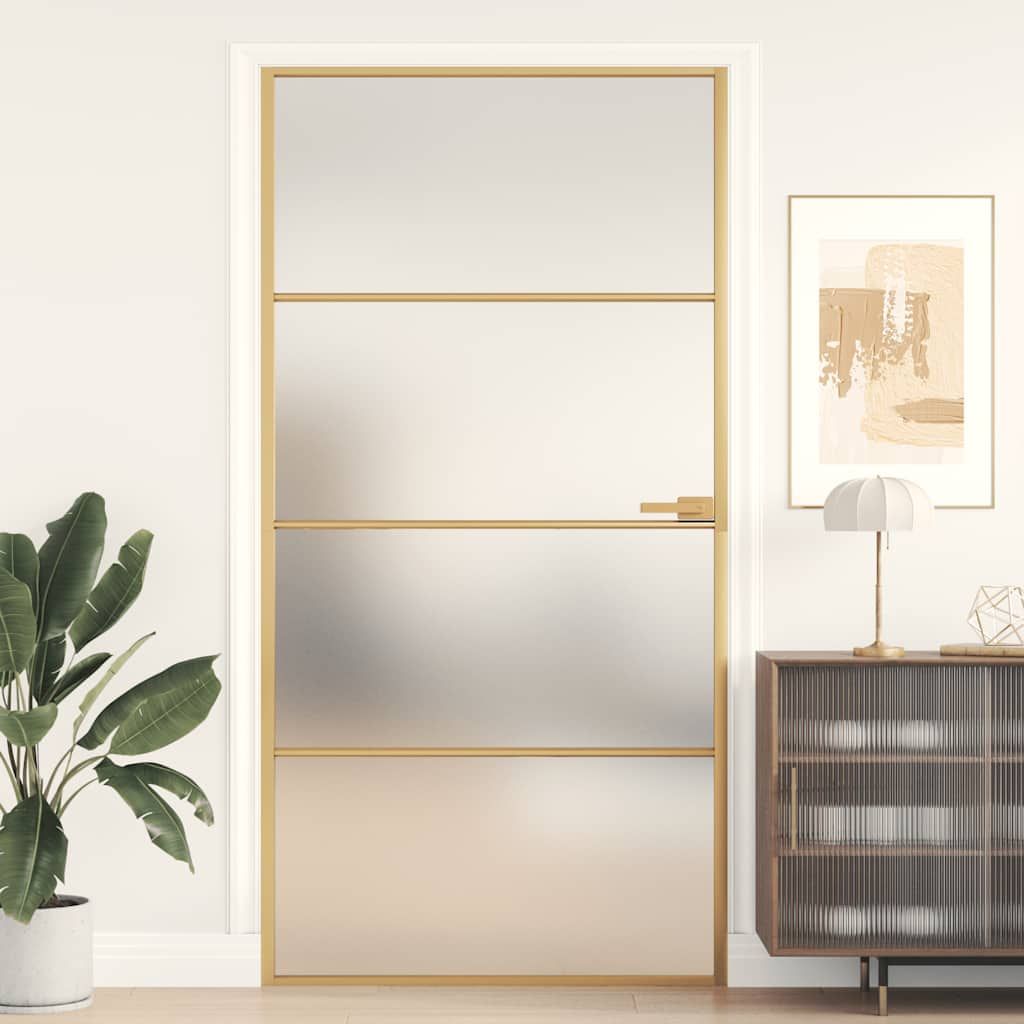 Porta Interni Sottile Oro 102,5x201,5 Vetro Temperato Alluminio vidaXL