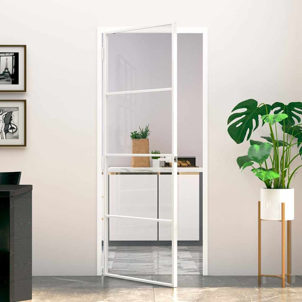Porta Interna Bianca 83x201,5 cm Vetro Temperato Alluminio Slim vidaXL