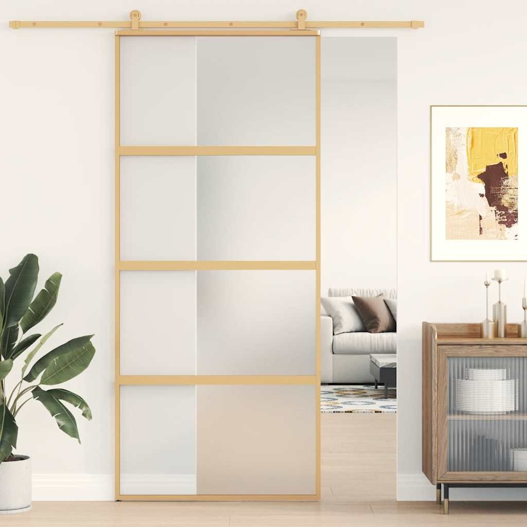 Porta Scorrevole Dorata 90x205 Vetro Smerigliato ESG Alluminio vidaXL