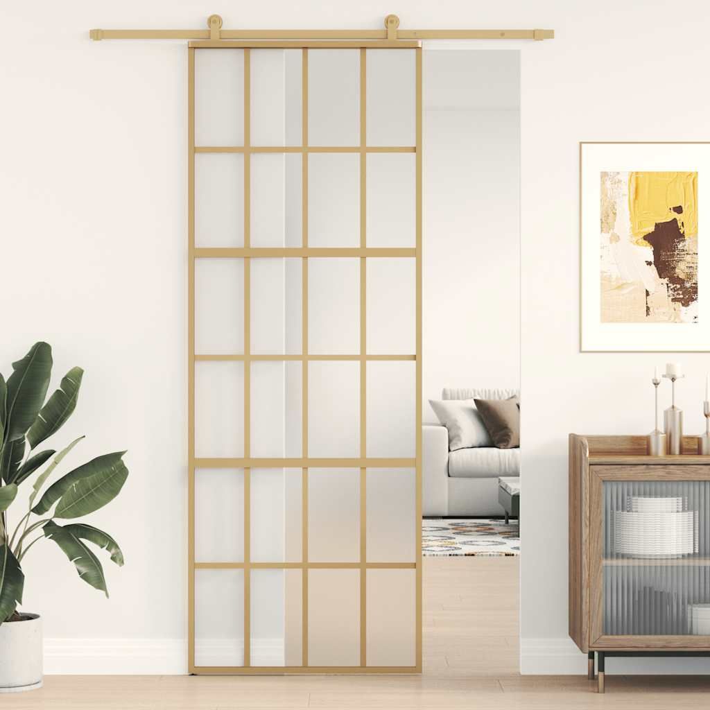 Porta Scorrevole Dorata 76x205 Vetro Smerigliato ESG Alluminio vidaXL