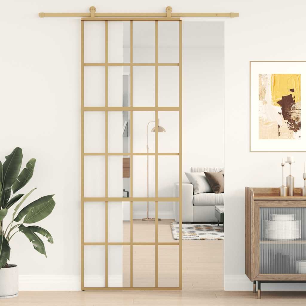 Porta Scorrevole Dorata 76x205 Vetro Trasparente ESG Alluminio vidaXL